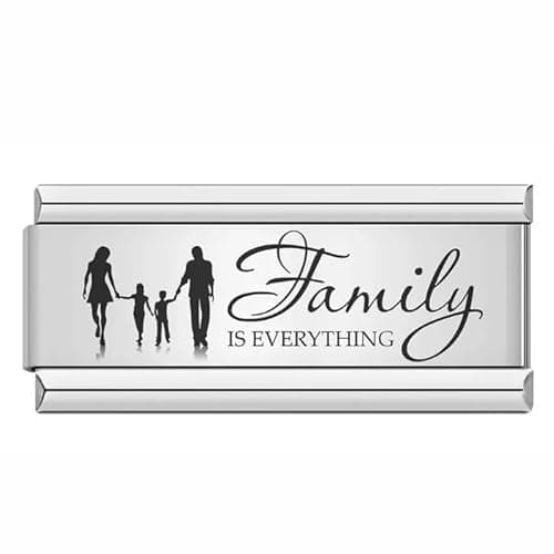 Image of Dad Family Daughter Worlds Best Mom Mum Superlink Double Charm Silver Italian 9mm Link Stainless Steel Bracelet Compatible With Modular 9mm Link (Family Is Everyhting Superlink Double Charm)
