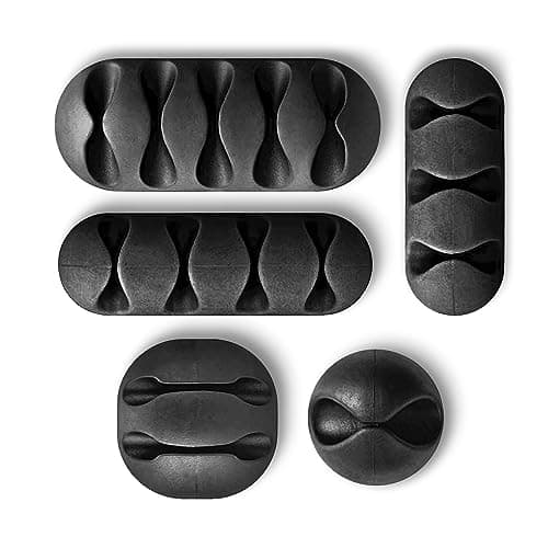 Image of Silicone cable management holders, Reusable multi-purpose clips for desk, power cable, USB cable, headphone cable, TV cable, PC/Laptop cable, Home office (5 Black various sizes)