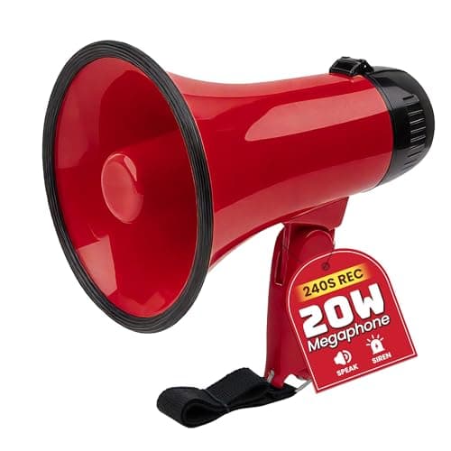 Image of MyMealivos 20W Megaphone Bullhorn-5.4"×8.6" Portable Megaphone Built in Siren & 240s Recording, Volume Control Cover Up to 300 feet+ for Indoor and Outdoor Activities-Red