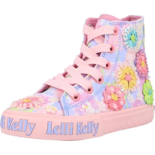 Image of Lelli Kelly Canvas White Girls Baseball Boots Eloise Mid Ankle LK4910 (Lilac, UK Footwear Size System, Little Kid, Numeric, Medium, 11.5)