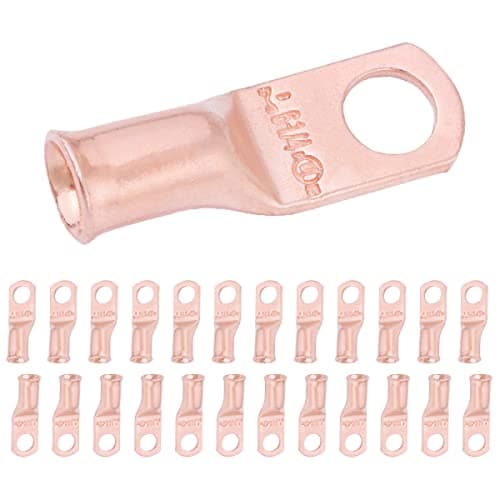 Image of SELTERM 6 AWG (16 mm²) - 1/4" (M6) ⌀ Hole UL Heavy Duty Wire Lugs, Battery Cable Ends, Bare Copper Eyelets, Tubular Ring Terminal Connectors [B17] - 25 Pack
