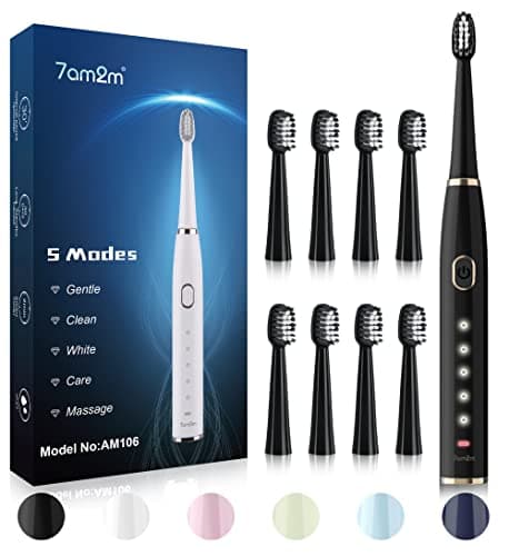 Image of 7AM2M Sonic Electric Toothbrush for Adults and Kids- High Power Rechargeable Toothbrushes with 8 Brush Heads,5 Adjustable Modes, Built-in 2-Minute Smart Timer,4 Hours Fast Charge for 75 Days(Black)