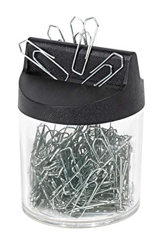 Image of Wedo 2705154 Paper Clip Dispenser with Magnet Round Filled, 125 Paper Clips, Silver/Transparent