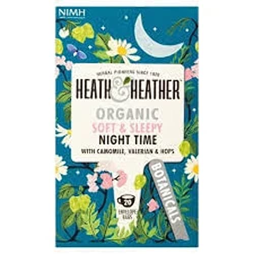 Image of Heath & Heather Organic Soft & Sleepy Night Time Tea Bags (6 Packs of 20, Total 120) Individually Wrapped Herbal Tea Infusions with Camomile, Valerian & Hops