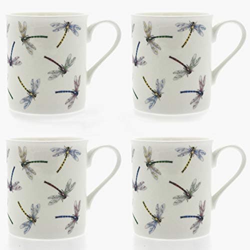 Image of Set 4 Fine Bone China Mugs - Dragonflies Design