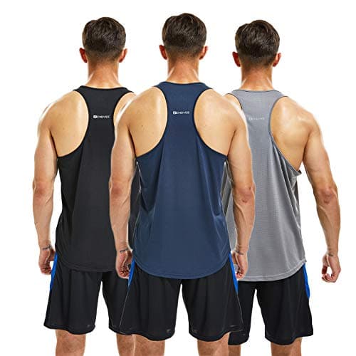 Image of frueo 3 Pack Running Muscle Tank Top for Men Quick Dry Gym Vest Men Breathable Y-Back Shirts Training Bodybuilding Vests (20418) Black G Navy-L