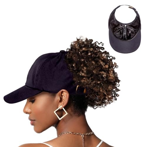 Image of Red by Kiss Satin-Lined Backless Baseball Cap, Comfortable Fit Adjustable Hat for Ponytail Designs Fashion, Black, One Size