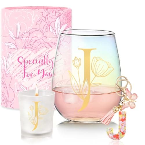 Image of Personalised Gifts for Women Customised Gift Initials Stemless Wine Glass Valentine's Day,Christmas,Birthday Gifts for Women Personalised Monogrammed Glass Mug for Friend,Mum,Colleagues,Sister,Teacher