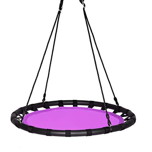 Image of COSTWAY Children Tree Swing Set, 100cm Giant Round Nest Swings with Adjustable Length Hanging Ropes, Saucer Swing Seat for Kids, 150kg Capacity (Purple)