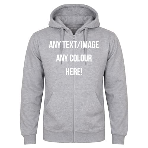 Image of Style It Up Personalised Adults Unisex Mens Ladies Full Zip Hoodies Womens Fleece Sweatshirt Plain Top (GREY, L)