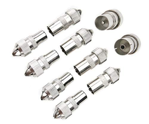 Image of Liandasheng 10 PCS Aerial Connectors, Metal TV Aerial Connector Co-Axial Plug, 5x Female & 5x Male TV Aerial Coaxial Cable Connectors Adaptor, Coaxial/Coax RF Cable Plug, Coaxial Connector
