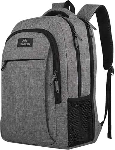 Image of MATEIN Laptop Backpack 17.3 Inch Large Anti-Theft Backpack with USB Charging Port College Bag Daypack for Men Women Water Resistant Laptop Rucksack for Travel Work Business Office, Grey