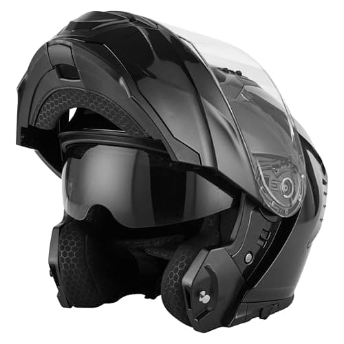 Image of JDC Motorcycle Helmet Full Face Modular Flip Up Front - Retractable Double Visor ECE 22.06 - LYNX - Black - S