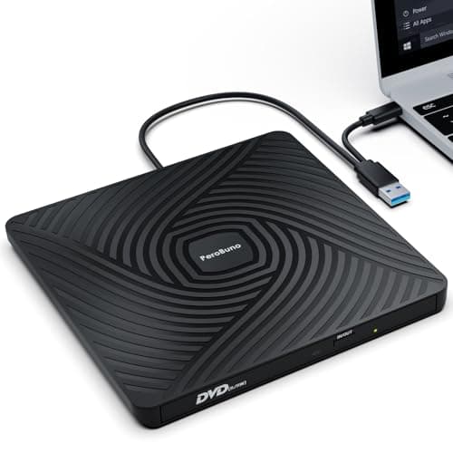 Image of PeroBuno External CD DVD Drive, USB 3.0 Type-C Optical Drive, 0.5-inch Ultra-Slim Portable DVD CD ROM Disc Player Reader Writer Rewriter Burner Recorder for Laptop PC Macbook Windows Linux Mac OS
