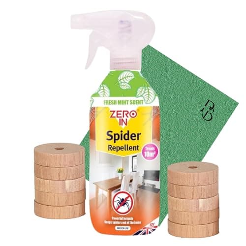 Image of Spider Repellent Pest Control Kit with Zero in Peppermint Oil Spray and Anti Spider Wardrobe Fresheners – Spider Deterrent Bundle Includes: 1x Zero in Spray & 10 Cedar Wood Rings.