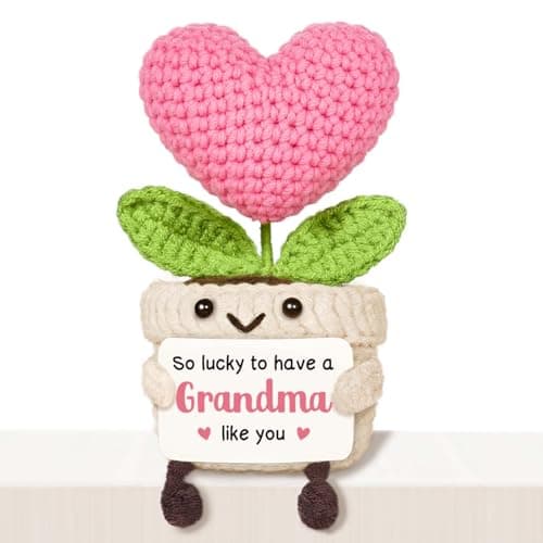 Image of Giftasy Grandma Gifts, Grandma Birthday Gifts - Handmade Crochet Cute Heart Flower, Presents for Grandma from Grandchildren for Mother's Day, Christmas, Birthday