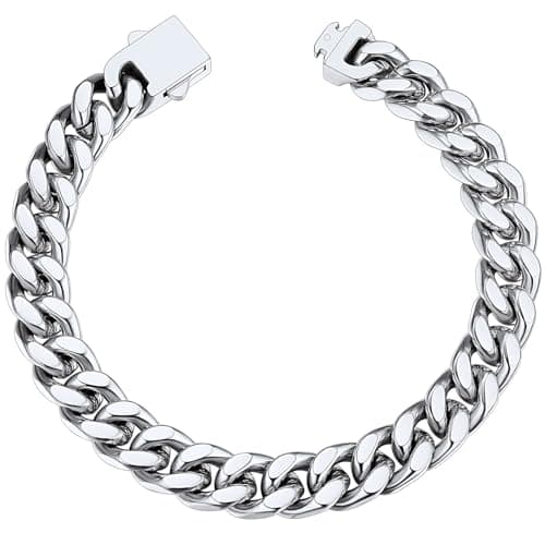 Image of ChainsHouse Cuban Silver Bracelet for Men Women Stainless Steel Chain Bracelets 9mm Curb Link Chains Biker Hip Hop Mens Jewellery