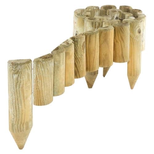 Image of Spiked Border Roll - 1.8m, 4 Pack, Easy Garden Pathway Border, Pressure-Treated Timber, Natural Finish, Decorative Garden Edging