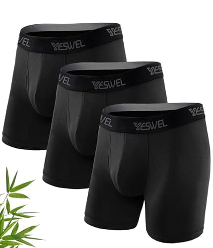 Image of YESWEL Mens Boxers XL, Longer Leg Bamboo Boxer Shorts with Fly, Anti - Chafing Underwear Trunks, No Itchy Labels Underpants Pack of 3 Black