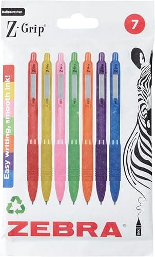 Image of Zebra Pen Z GRIP Smooth Ballpoint Pens Black Ink 7pk – Rainbow Barrel 1mm Medium Point Retractable Ink Pens with Clip - Smooth Writing Pens with Low Viscosity Ink, Comfort Grip - 7 Pens Multipack