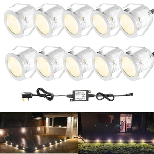 Image of INDARUN Warm White Led Decking Lights Outdoor Waterproof IP67 Ø30MM 12V - Led Plinth Light Kits for Terrace/Patio/Path/Wall/Garden/Decoration, 10 Packs