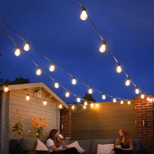 Image of Festive Lights ConnectPro® Outdoor Mains Powered Connectable Festoon Lights IP65 Black Rubber Cable, Warm White A60 Filament Bulbs LED Garden Wedding Christmas Decorative Lighting (No Plug, 10m)