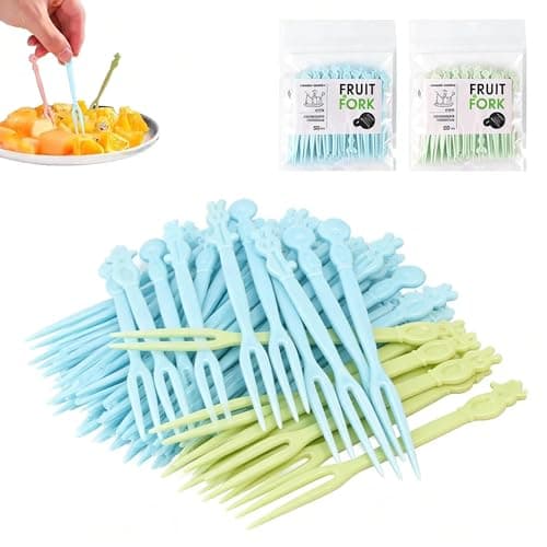 Image of 200 Pcs Fruit Forks, Disposable Forks, Mini Fork, Family Fork, Food Picks for Family, for Fruit, Pastry and Dessert (Blue, Green)