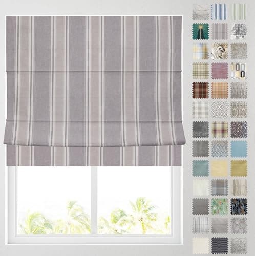 Image of Barnes Blinds - Patterned Roman Blinds, Fully Lined, Custom Sizing Available - Durable Fittings Easy Fit (Cornwall Grey Stripe 153cm)