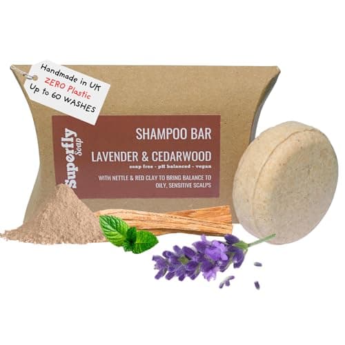 Image of Solid Shampoo Bar for Hair UK Made - Lavender and Cedarwood Scented Shampoo for Greasy Hair. SLS & Soap Free. 99% natural. Plastic free and vegan. Handmade Eco Shampoo Bar.