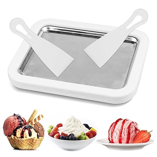 Image of Jognee Ice Cream Roller Maker Pan, White, Includes 2 Spatulas, Manual Operation for Rolled Ice Cream, Sorbet, Frozen Yogurt, Gelato