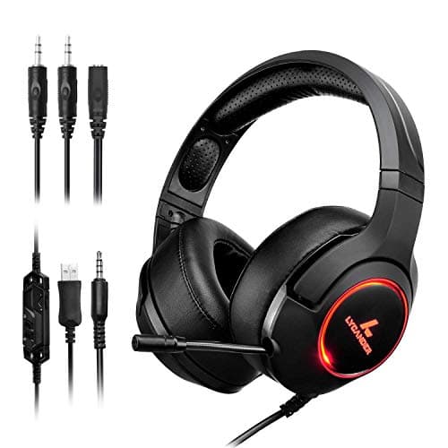 Image of LYCANDER Gaming Headset with Microphone LED Light, 3.5mm input - for PC, PS4, Xbox One, Nintendo Switch and more (Advanced - Black/Orange)