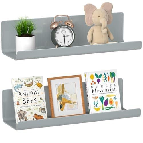 Image of WELDUN Floating Shelves, Set of 2 Wall Mounted Shelf, Picture Ledge Display, Decorative Wall Shelves for Living Room, Bedroom, Bathroom, Kitchen, Home Office, Laundry room, Plastic, Gray