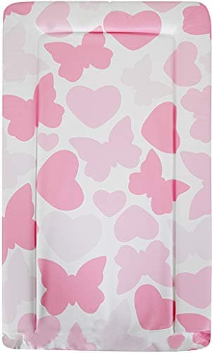 Image of Babycurls Baby Changing Mat with Foam Raised Soft Edges for Babies from Birth Upwards Wipe Clean and Waterproof Nappy Change Pad 76 x 45cm (Butterflies & Hearts)