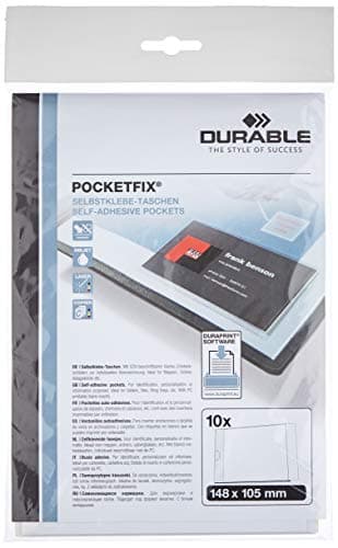 Image of Durable 807619 Self-Adhesive Pocket Pocketfix, 148 x 105 mm (Inside Dimensions), Pack of 10, Transparent