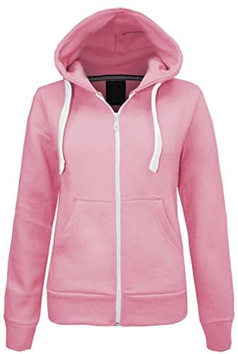 Image of Parsa Fashions Ladies Plain Zip Up Hoodie Womens Fleece Hooded Top Long Sleeves Front Pockets Soft Stretchable Comfortable (Baby Pink/2XL UK-16)