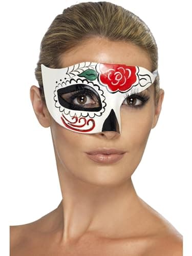 Image of Smiffys Day of the Dead Half Eye Mask, White , Eyemasks Fancy Dress, Adult Dress Up Eye masks
