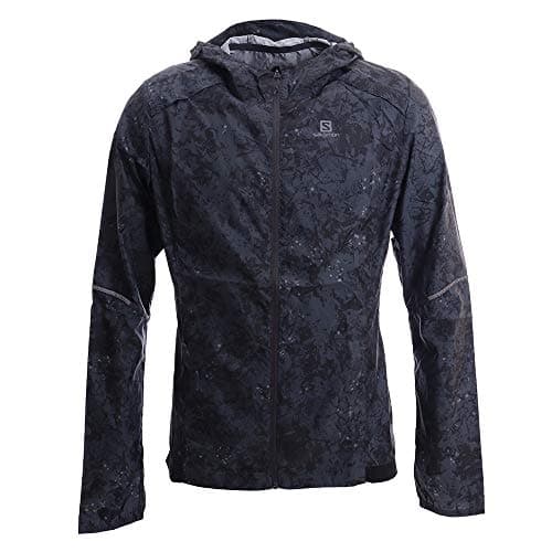 Image of Salomon Women'S Wind Jacket, Agile Wind Print Hoodie W, Synthetic Blend, Grey (Ebony), Size XL, LC1157600