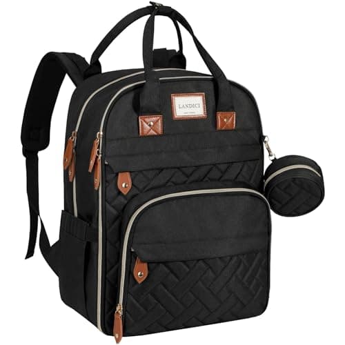 Image of LANDICI Baby Changing Bag Backpack, Large Nappy Changing Backpack Diaper Bags with Changing Mat, Stroller Straps and Pacifier case, Multifunction doll Changing Bag for Mum Dad Boy Girls, Black