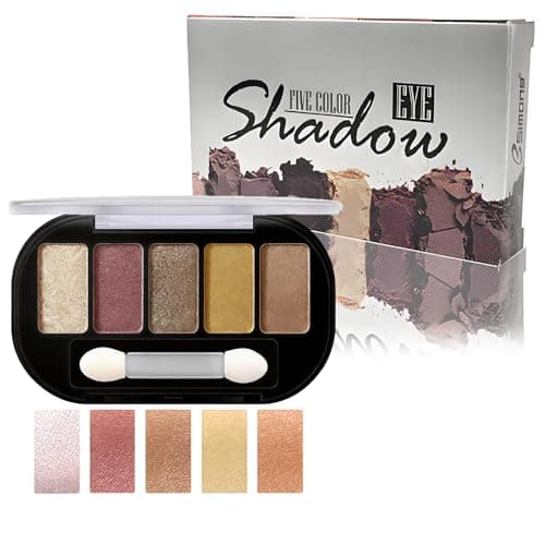 Image of Professional Five-Colour Nude Eyeshadow Palette with Matte Satin Shimmer Finishes - High-Payoff Blendable Vegan Formula & Dual-Ended Brush for Travel, Daily and Smoky Eye Makeup Looks