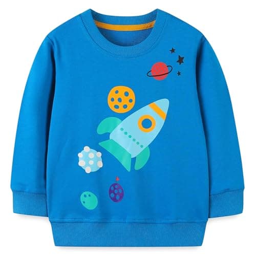 Image of Gumyoss Boys Cotton Pullover Jumper Crew Neck Long Sleeve Sweatshirt for Toddler Boys, Universe Blue, 7 Years