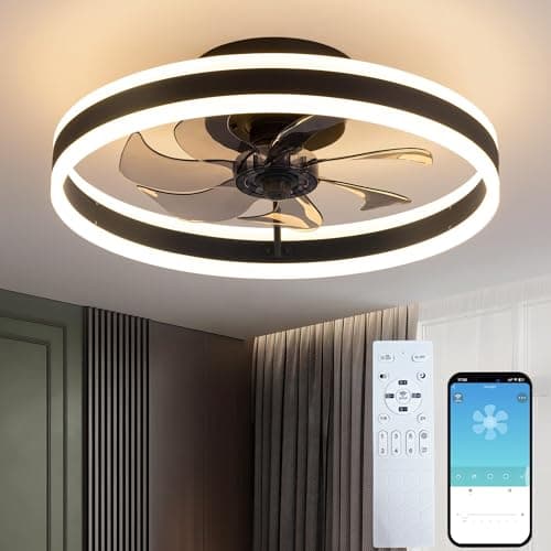 Image of Seyxicnor 50CM Ceiling Fans with Lights and Remote,5500lm 3-Colour Dimmable 1020 RPM 6-Speed Reversible Adjustable, Smart Quiet LED Fan Light, Modern Fan Lights Ceiling for Bedroom Living Room, Black