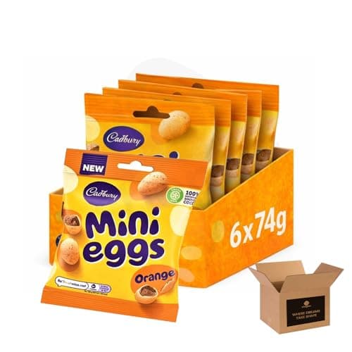 Image of Cadbury Mini Eggs Chocolate Easter Candy – Crunchy Sugar Shell Milk Chocolate Eggs | Easter Egg, Kids Party Treats, Birthday & Christmas (Mini Eggs Orange Chocolate Bag - 74g x 6Pack)