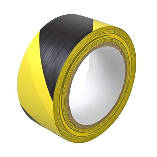 Image of GP Globe Packaging Black & Yellow Hazard Warning Tape (48mm x 33m) - Safety & Social Distancing Barrier Duct Tape with Extra Strong Adhesive (1 Roll)