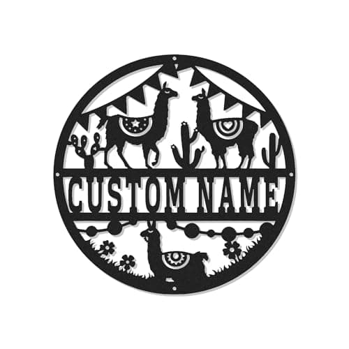Image of Custom Llama Desert Scene Led Light Metal Wall Art Personalized Gift for Llama Lovers Living Room or Nursery Decor