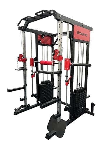 Image of Strongway® Multi Gym Smith Machine with Weights 177KG Weight Stack Included - Multifunction Home Gym Dual Cable Pulley Dip Station Pull Up Bar Strength Training