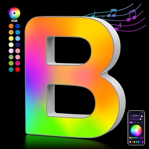 Image of Light Up Letters USB Powered, LED Letter Lights Color Changing Alphabet Sign Gifts for Girls Women Party Birthday Decorations, APP Control, Night Light, Christmas, Wall, Table, Mother's Day Decor - B