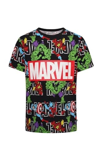 Image of Officially Licensed Marvel Kids T Shirt | Sizes 7 to 12 Years Old | Avengers Top | Spiderman Hulk Iron Man Captain America Black