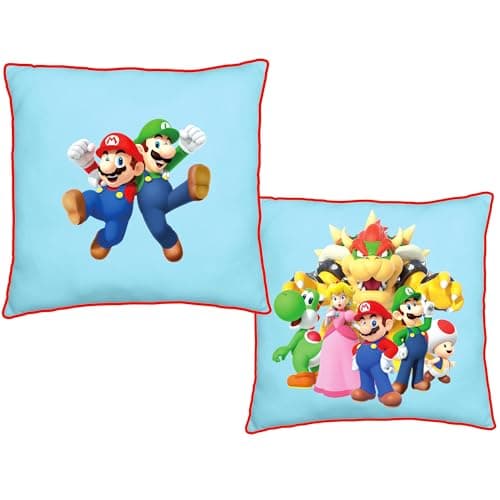 Image of BERONAGE Super Mario Laugh Cushion 40 cm x 40 cm Toad Luigi Peach Bowser Yoshi Maker Kart Movie Kugelwilli Reversible Pillow Decorative Cushion Cuddly Cushion 2 Designs Matches Bed Linen