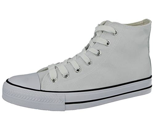Image of Ladies Baltimore/Academy Low Hi Top Canvas Toe Cap Lace up Pumps Plimsoll Trainers Casual Shoes Boots Size 13-8 (5 UK, White Hi Top)