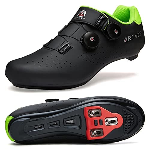 Image of Mens Cycling Shoes Women Road MTB Shoes Compatible with Look SPD SPD-SL Delta Cleats Compatible with Peloton Black Size UK 10
